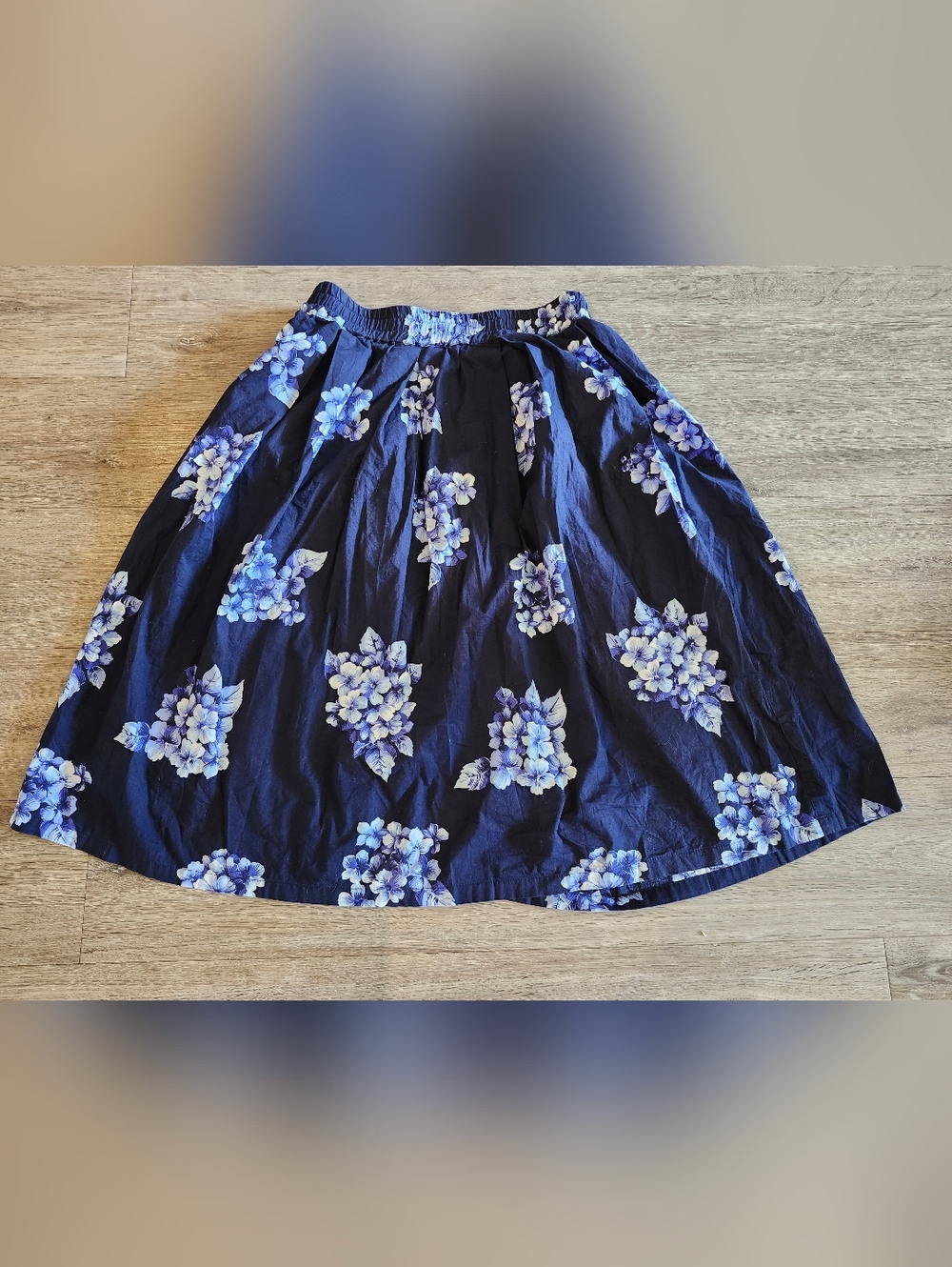 Navy Floral A-Line Skirt with Blue Bouquet Print